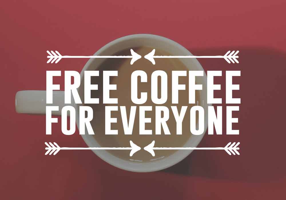 free coffe for everyone text logo on an image
