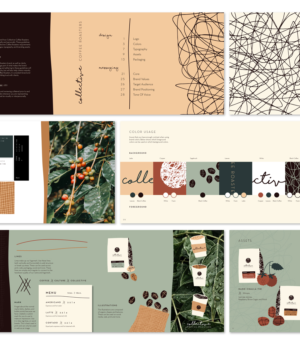 the collective coffee roasters brand guide, color usage, design assets, and overview
