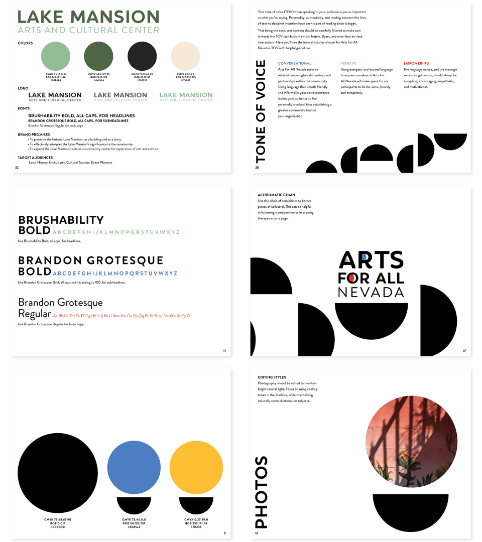 arts for all nevada brand guide tone of voice, fonts, colors