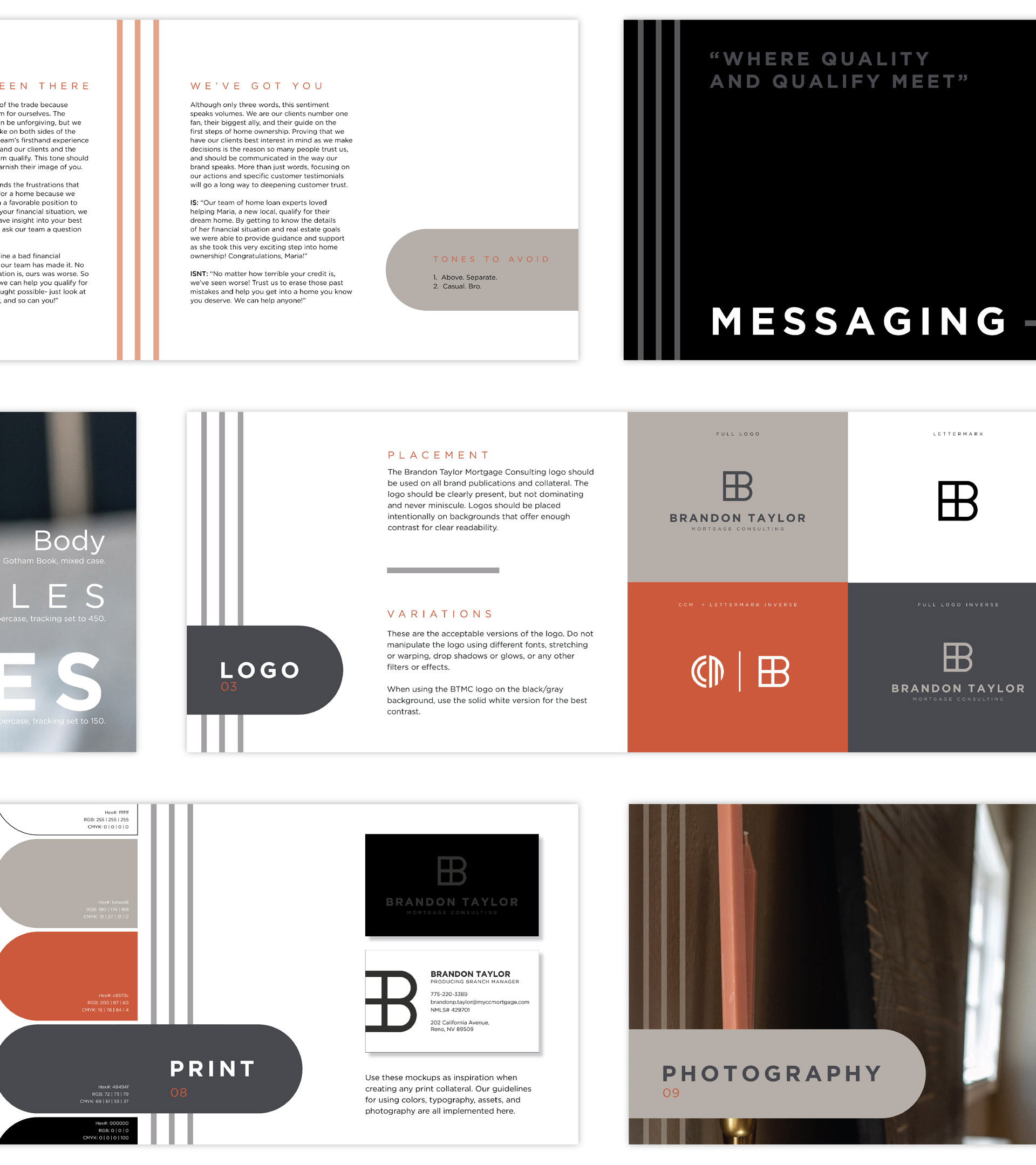 the brandon taylor brand guide messaging, logo usage, and photography