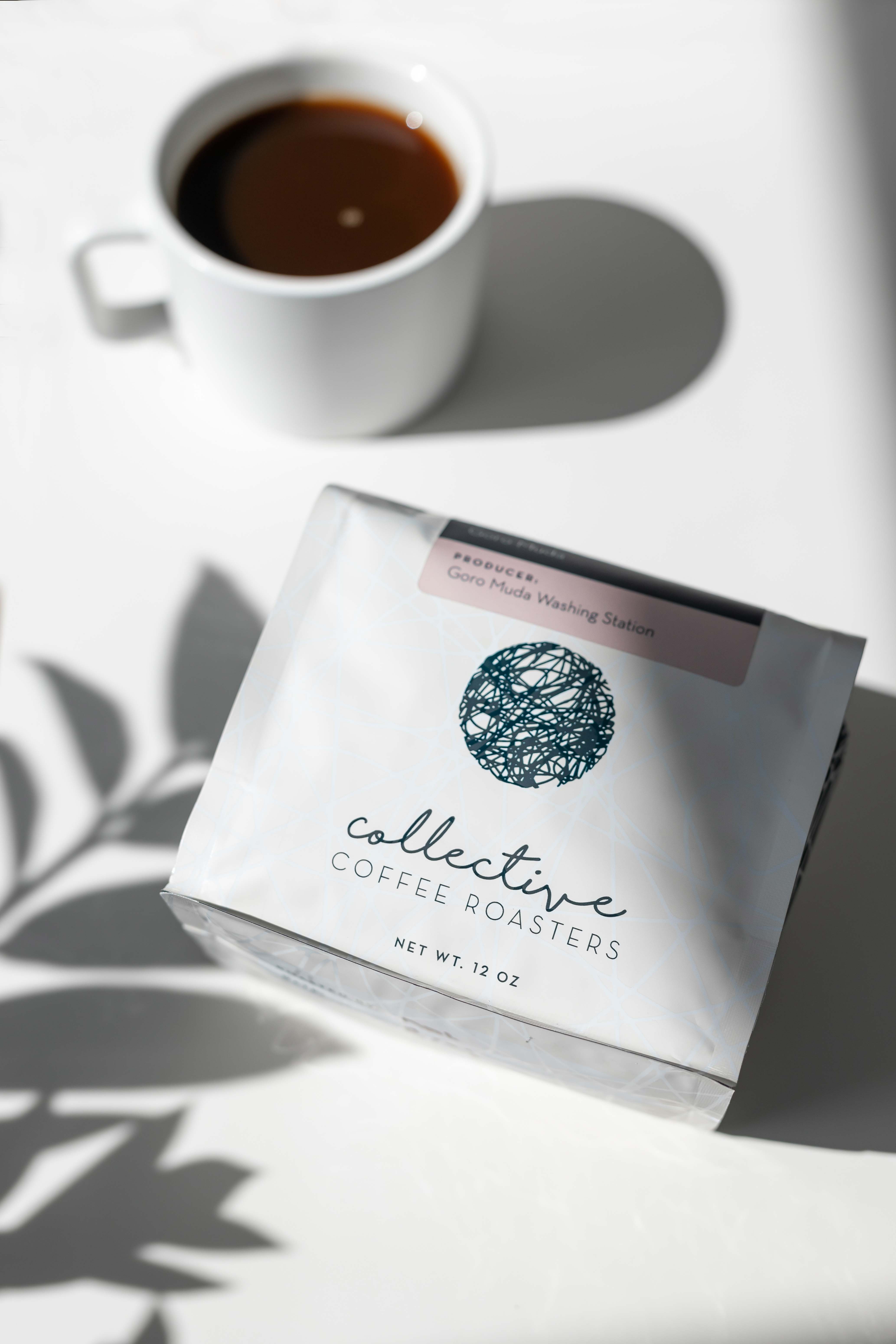 Coffee bag with coffee cup filled to the top
