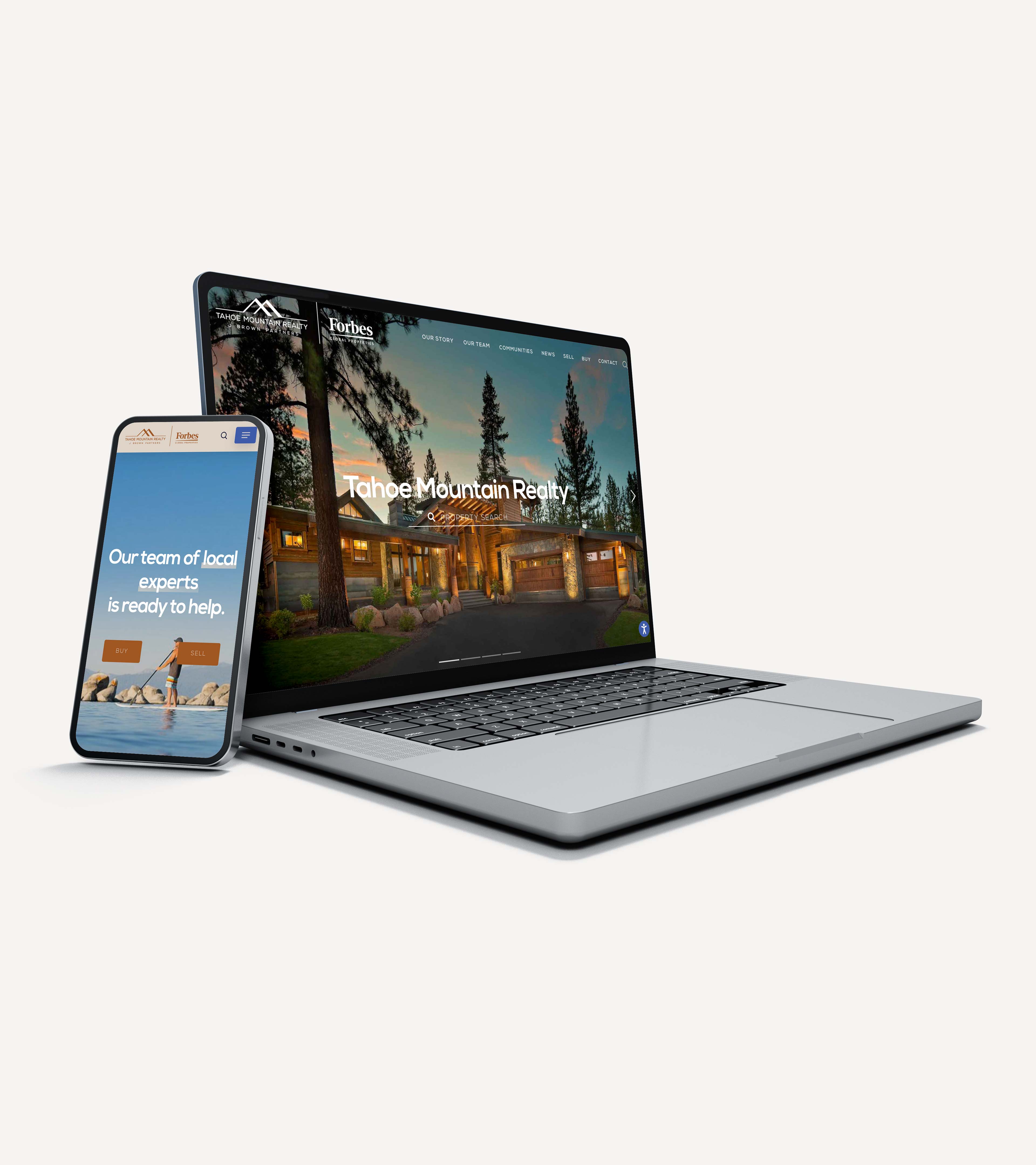 the tahoe mountain realty custom wordpress website shown on laptop and iphone